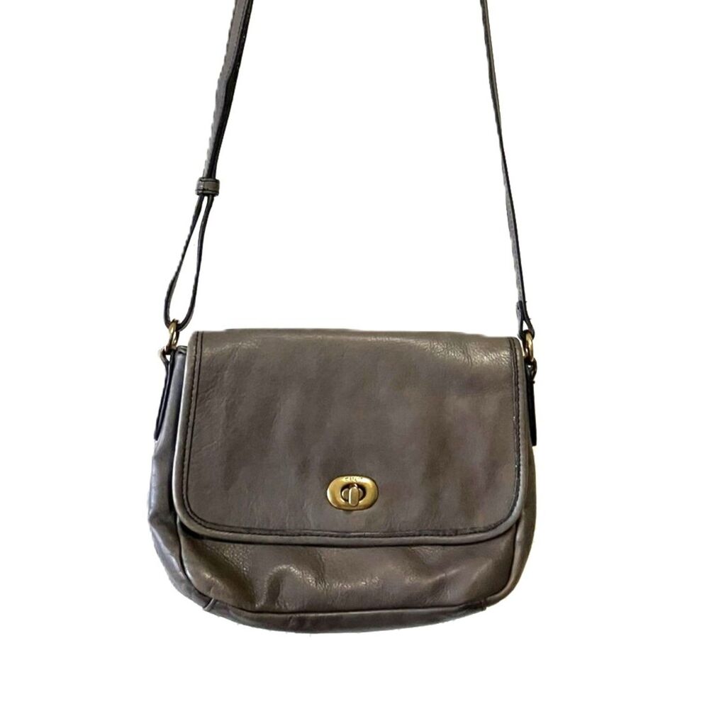 Margot New York Leather Crossbody Shoulder Bag Gray Turnlock Flap